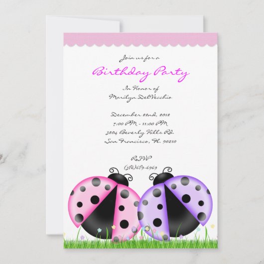 CUTE Sweet Pink Lady Bug Birthday Party Kaart (Voorkant)