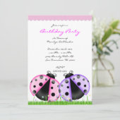 CUTE Sweet Pink Lady Bug Birthday Party Kaart (Staand voorkant)