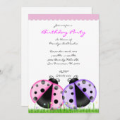 CUTE Sweet Pink Lady Bug Birthday Party Kaart (Voorkant / Achterkant)