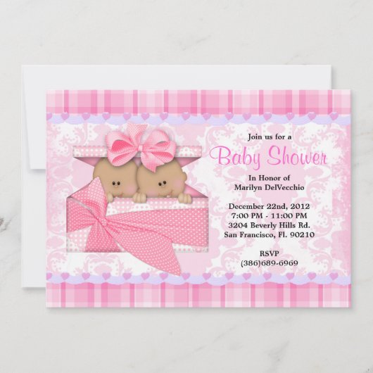 CUTE Sweet PINK Twins Baby shower Kaart (Voorkant)