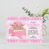 CUTE Sweet PINK Twins Baby shower Kaart (Staand voorkant)