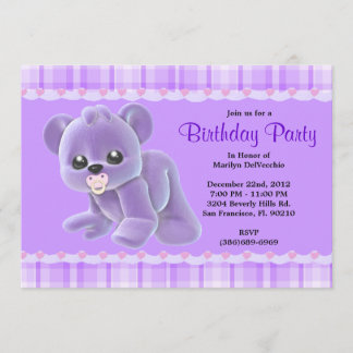 CUTE Sweet Plush Paarse Teddy Bear Birthday Kaart