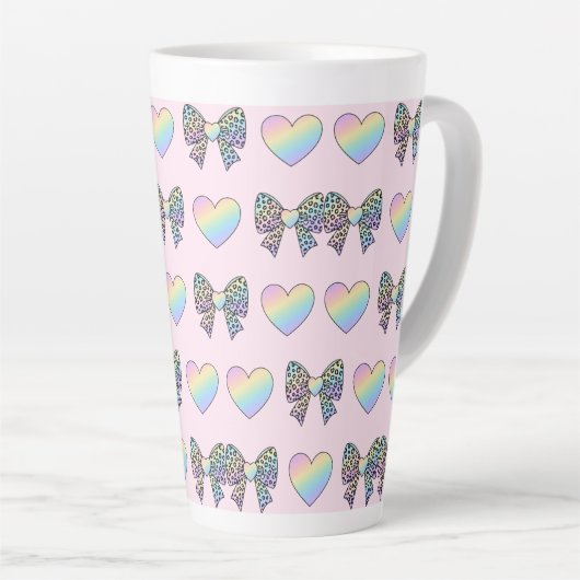  cute sweet rainbow hearts pastel gradient pattern latte mok (Rechterhoek)
