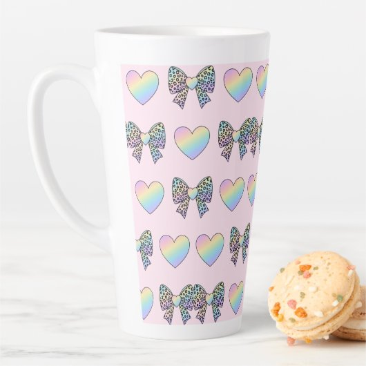  cute sweet rainbow hearts pastel gradient pattern latte mok (In situ)