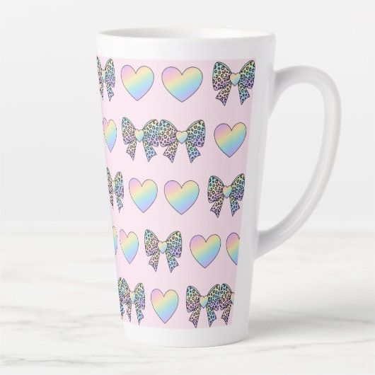  cute sweet rainbow hearts pastel gradient pattern latte mok (Rechts)