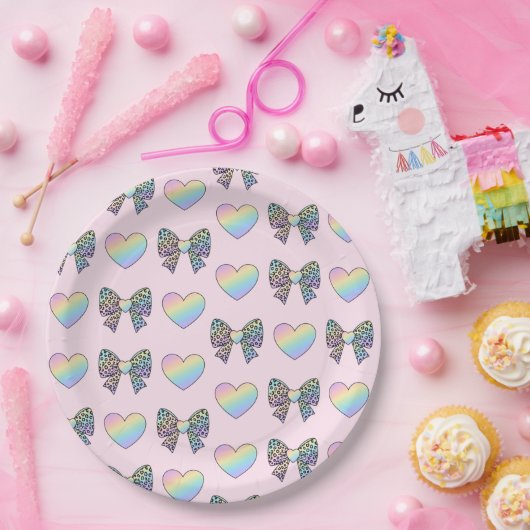  cute sweet rainbow hearts pastel gradient pattern papieren bordje (Feest)