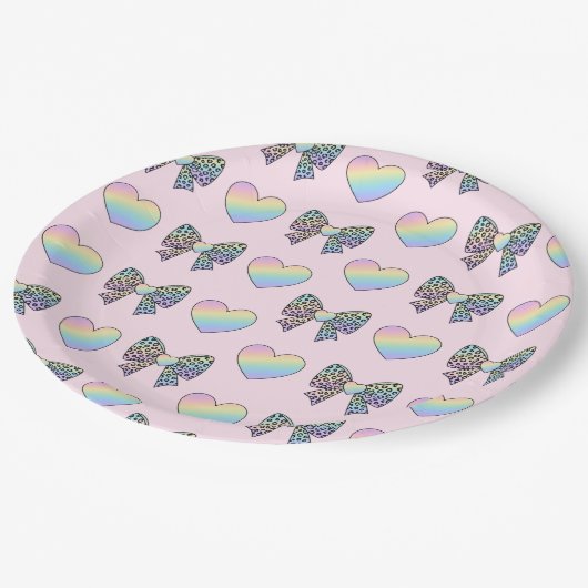 cute sweet rainbow hearts pastel gradient pattern papieren bordje (Gekanteld)