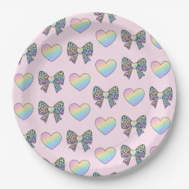  cute sweet rainbow hearts pastel gradient pattern papieren bordje