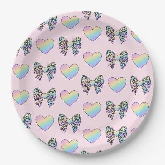 cute sweet rainbow hearts pastel gradient pattern papieren bordje (Voorkant)