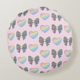  cute sweet rainbow hearts pastel gradient pattern rond kussen
