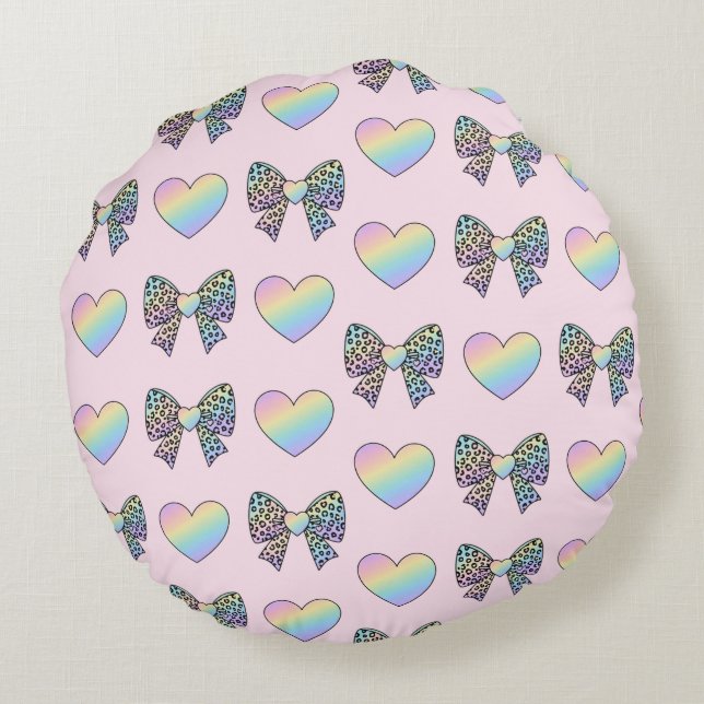  cute sweet rainbow hearts pastel gradient pattern rond kussen (Achterkant)