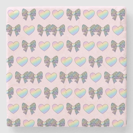  cute sweet rainbow hearts pastel gradient pattern stenen onderzetter (Voorkant)