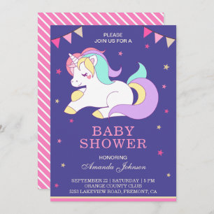 Cute Sweet Schattig Unicorn Baby shower Invitation Kaart
