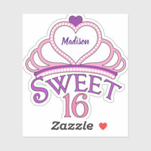 Cute Sweet Sixteen Birthday Girl Custom Tiara Sticker