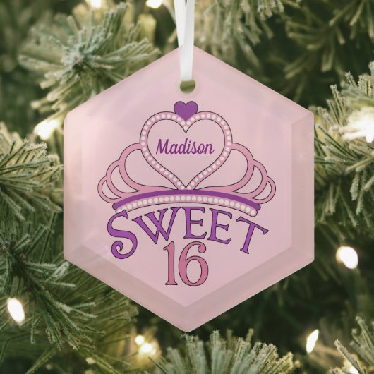 Cute Sweet Sixteen verjaardag Aangepast Roze Kerst Glas Ornament (Insitu)