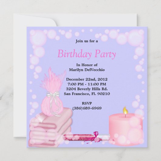 CUTE Sweet Spa Bath Massage and Beauty Party Invit Kaart (Voorkant)