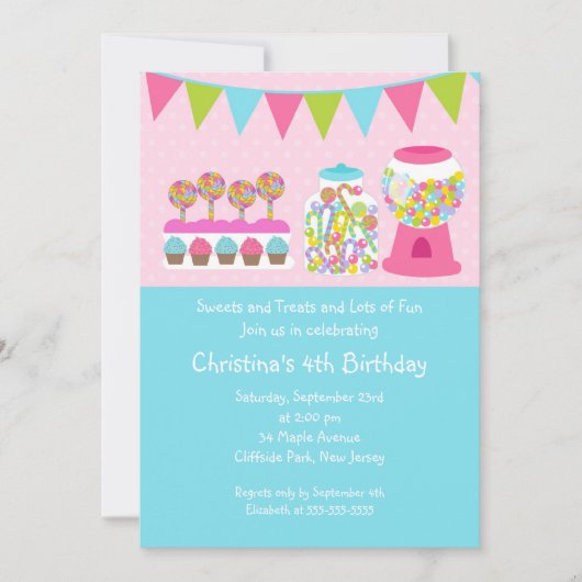 Cute Sweet Treat Birthday Party Invitation Kaart (Voorkant)