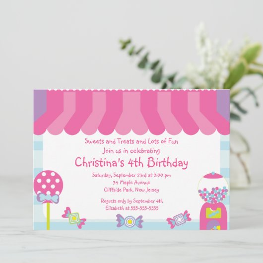 Cute Sweet Treat Birthday Party Invitation Kaart (Staand voorkant)