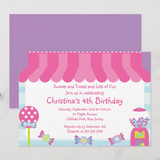Cute Sweet Treat Birthday Party Invitation Kaart (Voorkant / Achterkant)