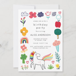 Cute Sweet Unicorn Kids Birthday Party Kaart