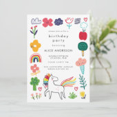 Cute Sweet Unicorn Kids Birthday Party Kaart (Staand voorkant)