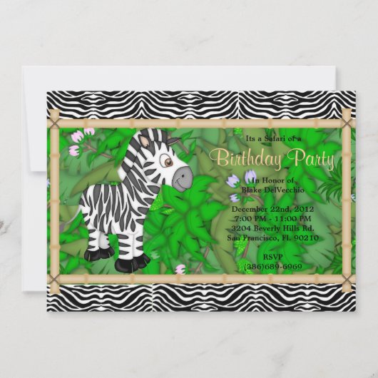 CUTE Sweet Wild Zebra Birthday Kaart (Voorkant)