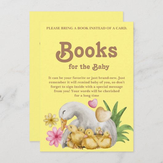 Cute Sweet Yellow Duck Book for Baby shower Informatiekaartje (Voorkant / Achterkant)