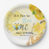 Cute Sweet Yellow Honey It's Bee One 1st Birthday Papieren Bordje (Voorkant)