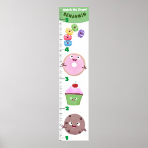 Cute sweets behandelt cartoon growth chart poster