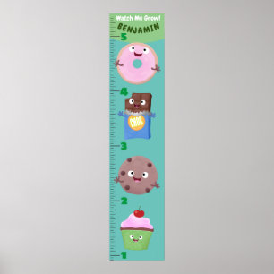 Cute sweets behandelt cartoon growth chart poster
