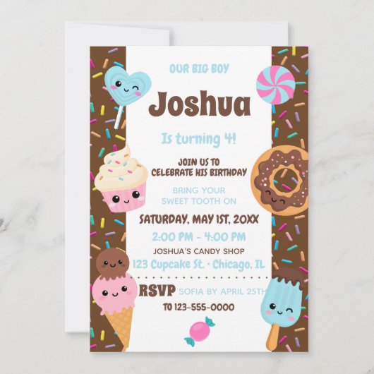 Cute Sweets Kawaii Boy Birthday Party Kaart (Voorkant)