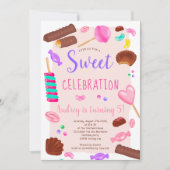 Cute sweets snoep illustratie 5e verjaardag party kaart (Voorkant)