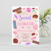 Cute sweets snoep illustratie 5e verjaardag party kaart (Staand voorkant)