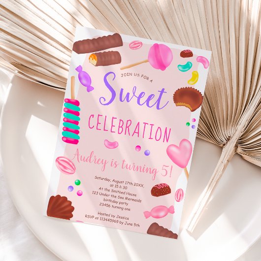 Cute sweets snoep illustratie 5e verjaardag party kaart
