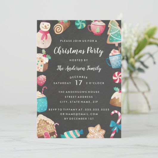 Cute Sweets Waterverf Kerstparty uitnodiging (Staand voorkant)