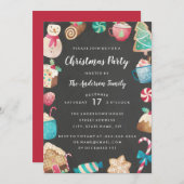Cute Sweets Waterverf Kerstparty uitnodiging (Voorkant / Achterkant)