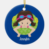 Cute Swim Team Girl Blue Monogram Kinder Kerstmis Keramisch Ornament (Voorkant)