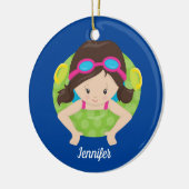 Cute Swim Team Girl Blue Monogram Kinder Kerstmis Keramisch Ornament (Links)