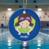 Cute Swim Team Girl Blue Monogram Kinder Kerstmis Keramisch Ornament