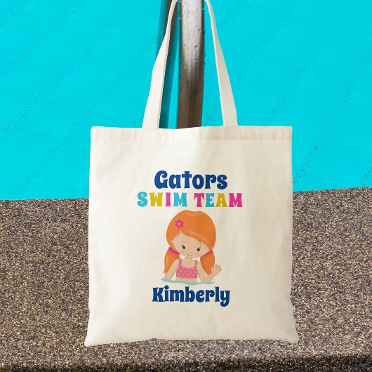 Cute Swim Team Girl Personalized Redhead Swimmer Tote Bag