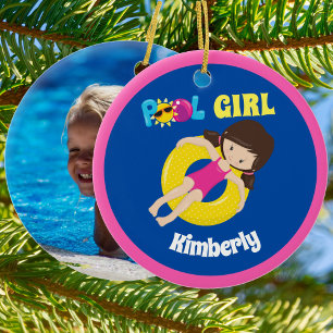 Cute Swim Team Pool Girl Aangepaste dubbelzijdige Keramisch Ornament