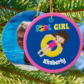 Cute Swim Team Pool Girl Aangepaste dubbelzijdige  Keramisch Ornament