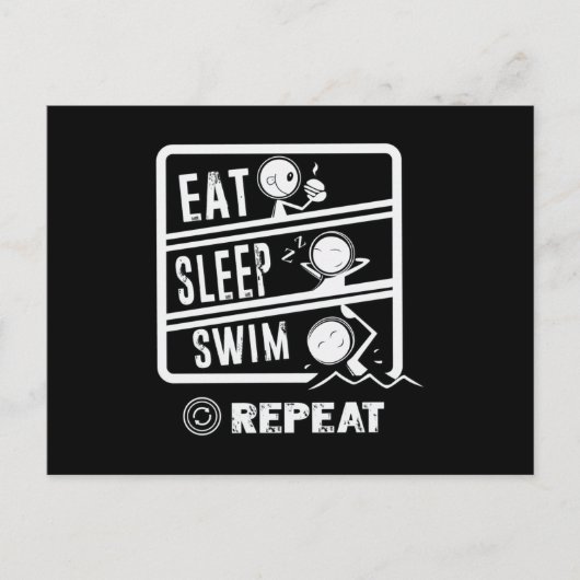 Cute Swimmer Design - Eat Sleep Swim Herhalen Briefkaart (Voorkant)