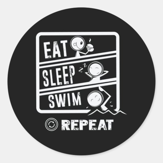 Cute Swimmer Design - Eat Sleep Swim Herhalen Ronde Sticker (Voorkant)