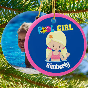 Cute Swimming Blonde Girl Custom Kinder Pool Photo Keramisch Ornament