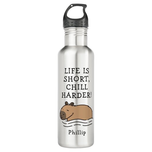 Cute Swimming Capybara Funny Quote Persoonlijk Waterfles (Voorkant)