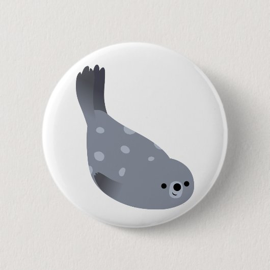 Cute Swimming Cartoon Harbour Seal Button Badge (Voorkant)