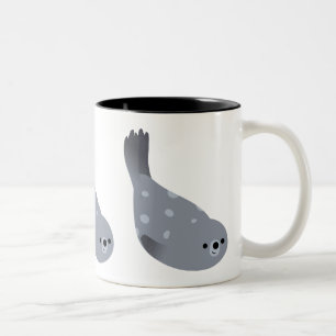 Cute Swimming Cartoon Harbour Seal Tweekleurige Koffiemok