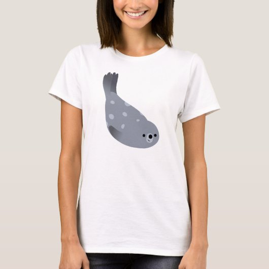 Cute Swimming Cartoon Harbour Seal Women T-Shirt (Voorkant)