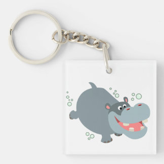 Cute Swimming Cartoon Hippo AcrylSleutelhanger Sleutelhanger